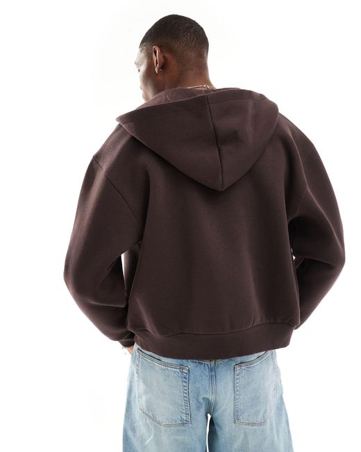 ASOS Brown Boxy Cropped Zip Through Hoodie for men
