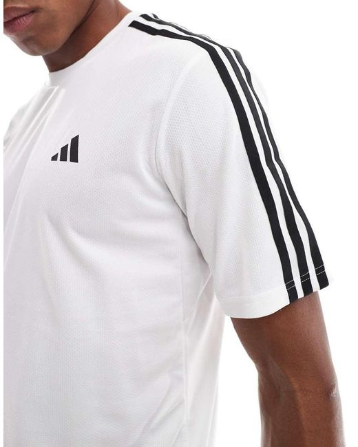 Adidas Originals White Adidas Training Essential 3 Stripe T-Shirt for men