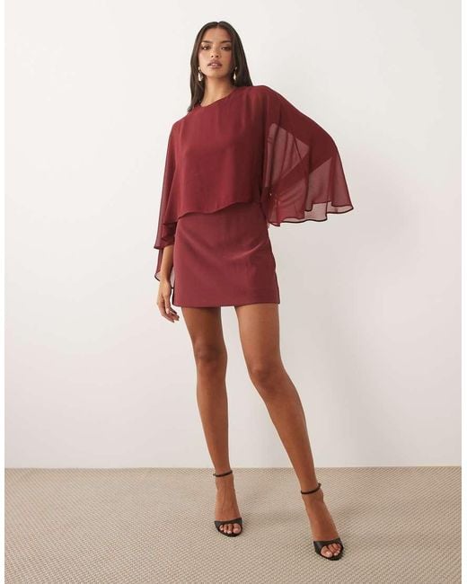 Forever New Red Chiffon Cape Detail Mini Dress