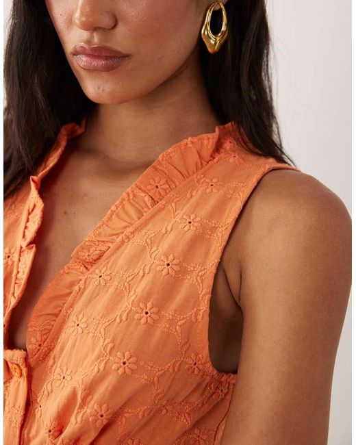 Miss Selfridge Natural Broderie Lace Trim Playsuit