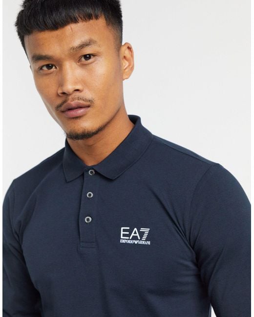 EA7 Blue Armani Core Id Logo Long Sleeve Polo Shirt for men
