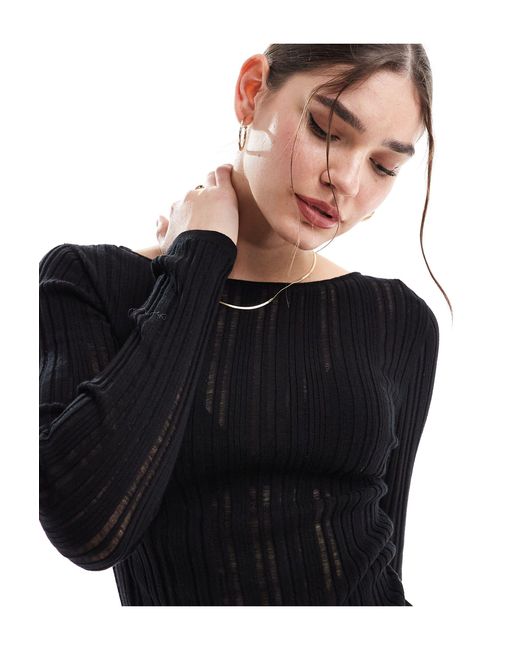 & Other Stories Black Semi Sheer Fine Knit Top