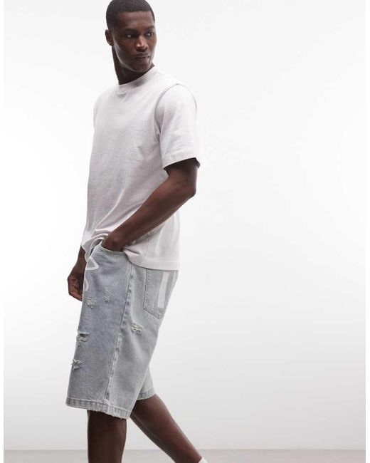 ICECREAM Red Running Dog Denim Distressed Shorts for men