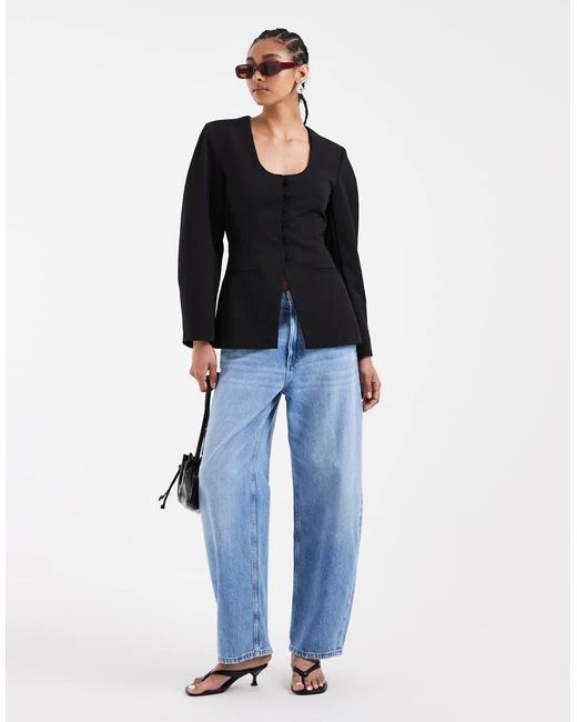 ASOS Black Deep Scoop Neckline Cinch Blazer