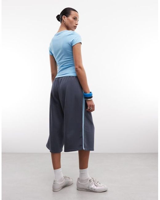 Collusion Blue Sports Stripe Baggy Longline Jersey Shorts