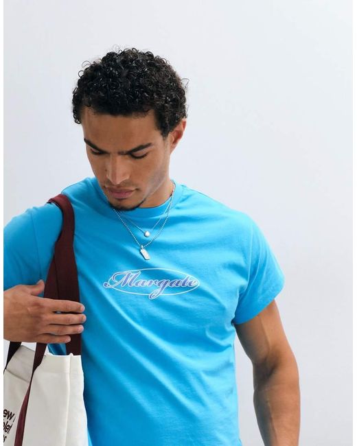 Reclaimed Vintage Blue Slogan T-shirt for men