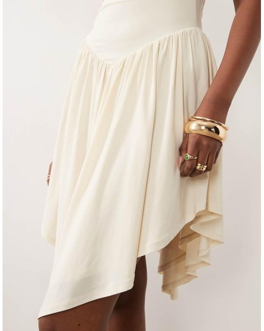 ASOS Natural Square Neck Hanky Hem Drop Waist Slinky Mini Dress