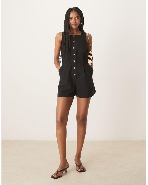 Nobody's Child Black Peri Square Neck Button Up Playsuit