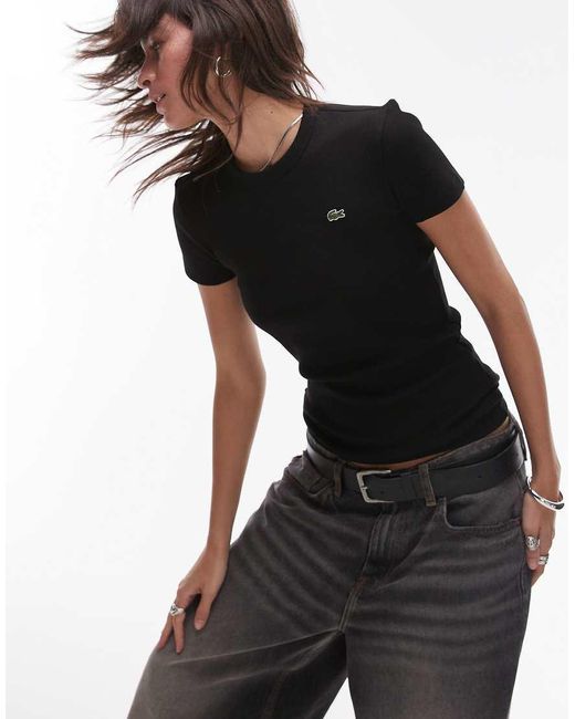 T-Shirt Aderente Nera Con Logo di Lacoste in Black