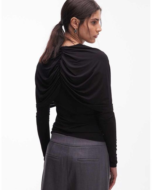 & Other Stories Blue Long Sleeve Cape Detail Jersey Top