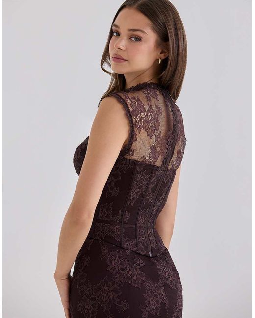 House Of Cb Brown Serida Chocolate Lace Corset Top