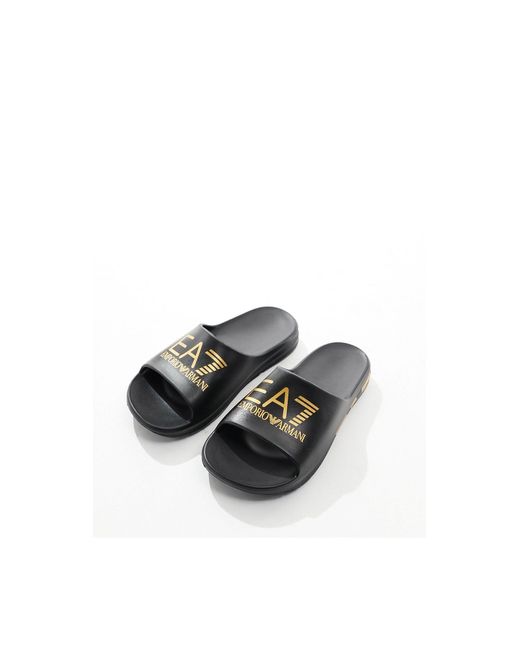 Sandalias negras con logo dorado phylon EA7 de hombre de color Black
