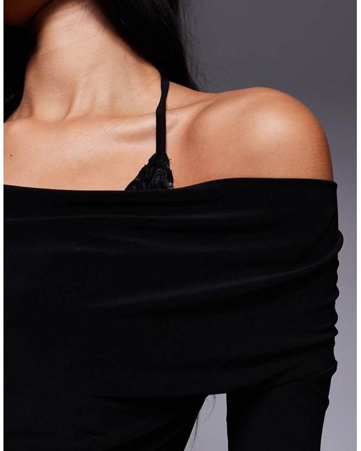 ASOS Blue Bra Detail Long Sleeve Maxi Dress With Lace Inserts