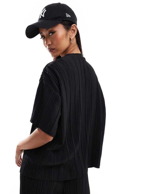 ONLY Black Boxy Plisse T-Shirt Co-Ord
