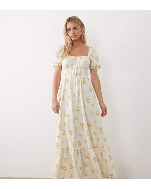 Miss Selfridge White Seersucker Puff Sleeve Milkmaid Maxi Dress