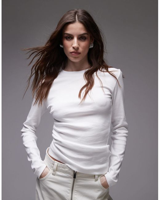 TOPSHOP Gray Hitched Side Long Sleeve Top