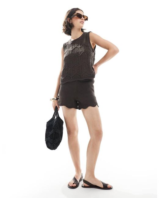 Top Marrón Chocolate Sin Mangas De Punto De Croché De (Parte De Un Conjunto) Vero Moda de color Gray