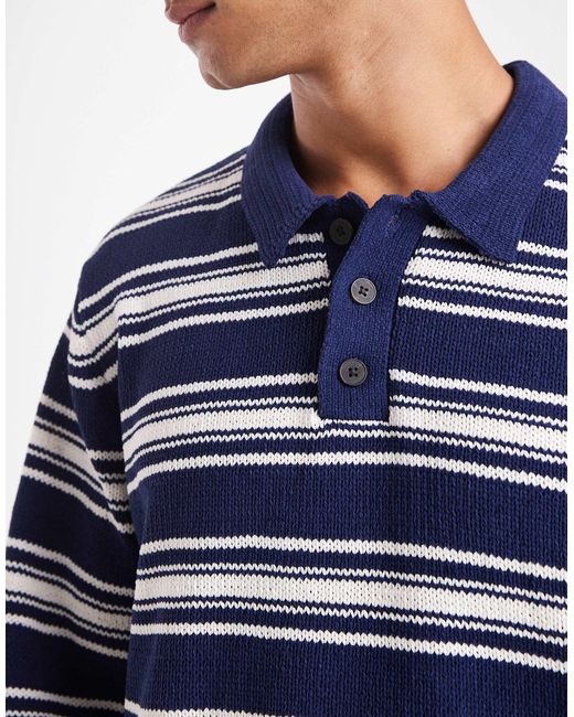 Jack & Jones Blue Knit Striped Polo Shirt for men