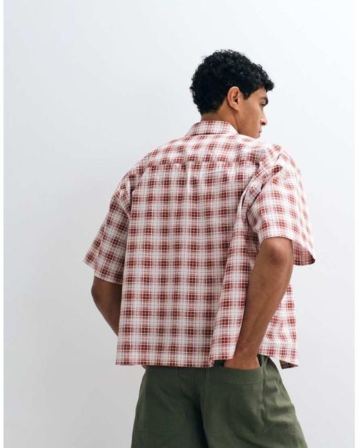 ASOS Red Boxy Oversized Micro Check Shirt With Chest Print for men