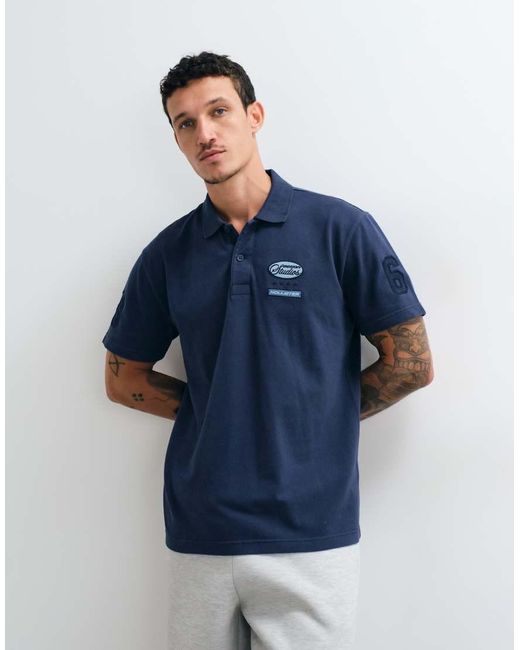 Hollister Blue Relaxed Fit Graphic Polo for men