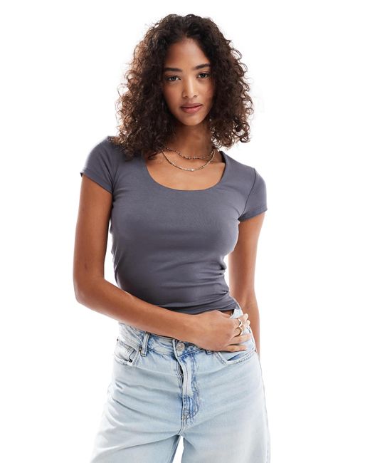 Cotton on - byron - top à manches courtes et encolure carrée - charbon brûlé Cotton On en coloris Blue