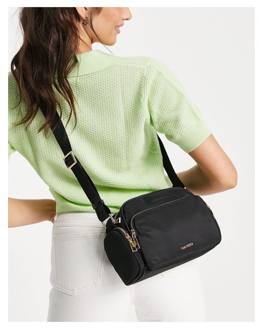 Mango Black Multi Compartment Cross Body Bag With Zip Detail