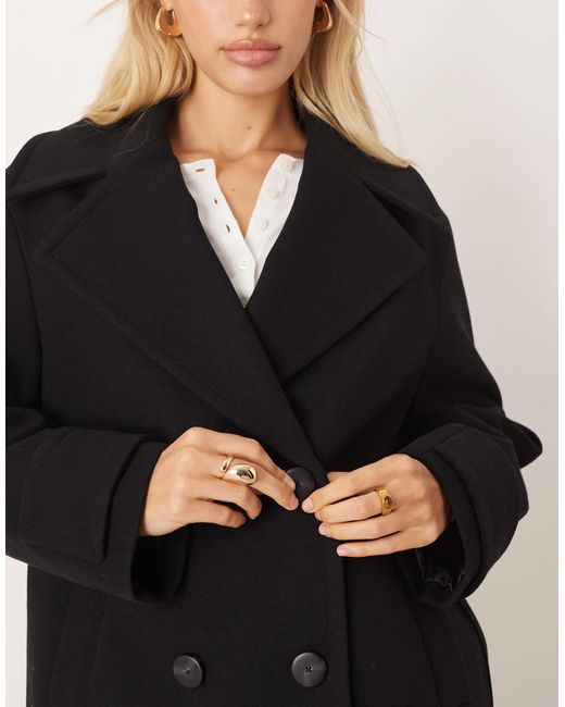 Mango Black Wool Mix Short Double Breasted Jacket