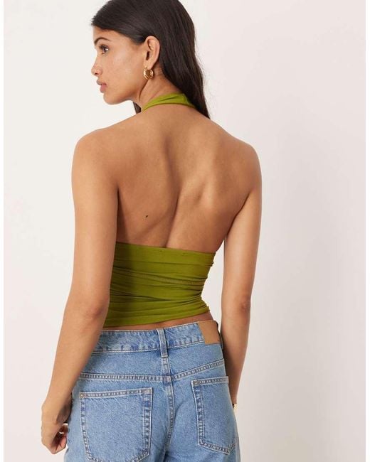 Top Aderente Allacciato Al Collo Con Drappeggio di ASOS in Green