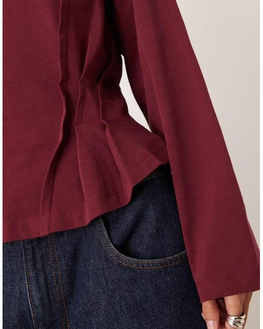 ASOS Red Long Sleeve Seam Detail Corset Tee