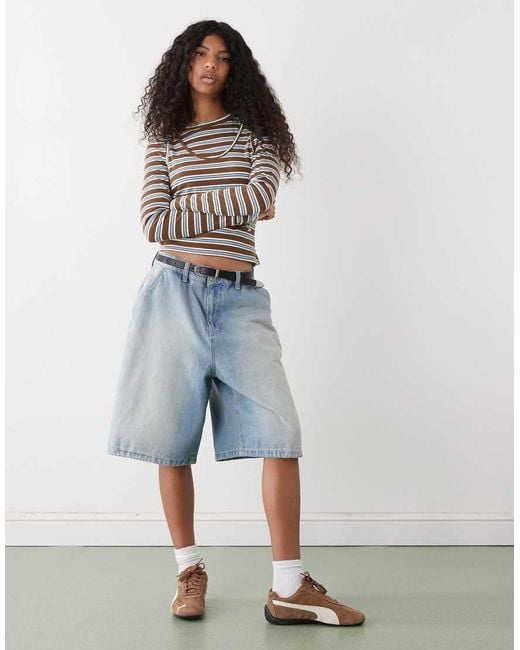 Collusion Gray Long Sleeve Double Layer Striped Top