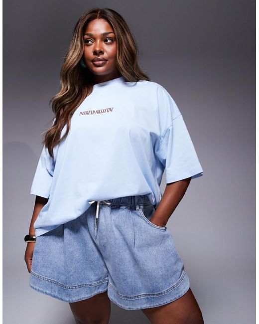 Curve - short en jean virevoltant avec cordon ASOS en coloris Blue