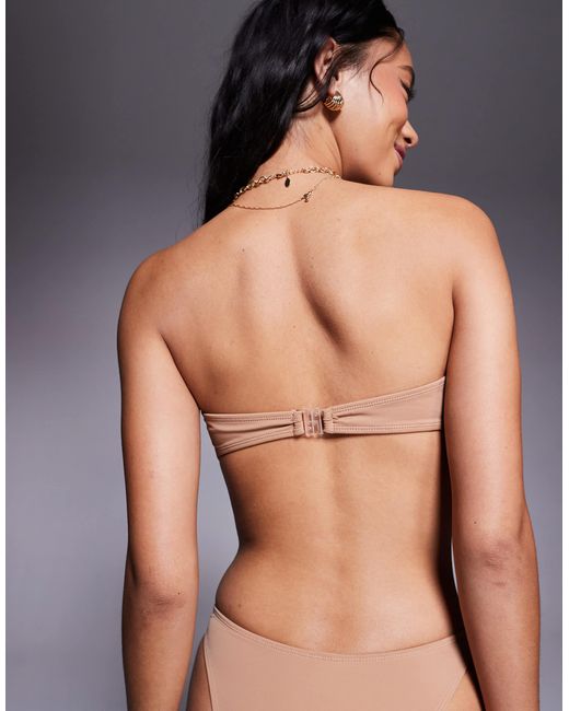 ASOS Brown Sue Bandeau Bikini Top With Swirl Trim