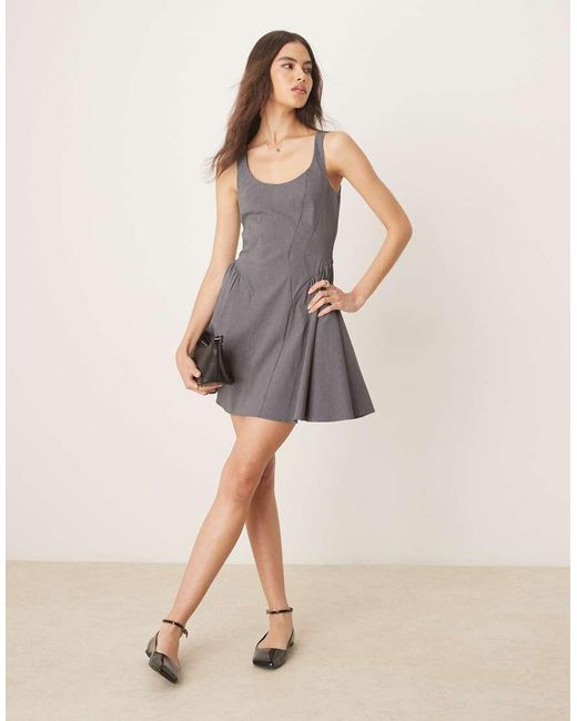 ASOS Gray Asos Design Tall Bengaline Scoop Neck Structured Flippy Mini Dress
