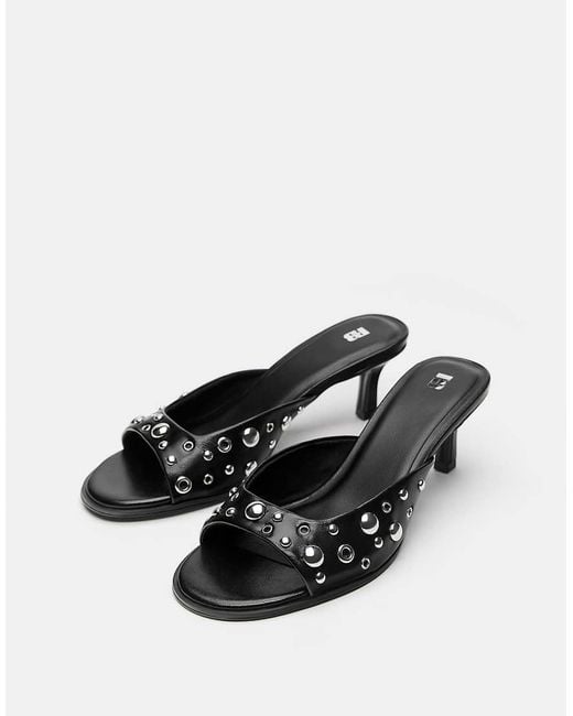Pull&Bear White Heeled Mule Sandals With Studs