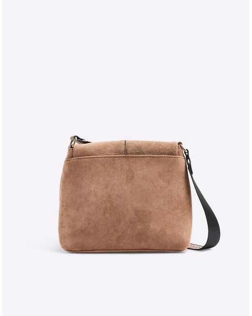 River Island Brown Faux Suede Zipped Messenger Bag