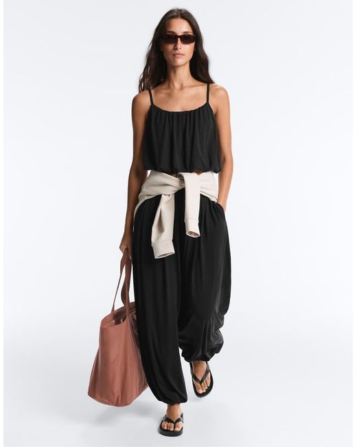Oysho Black Modal Blend Strappy Top
