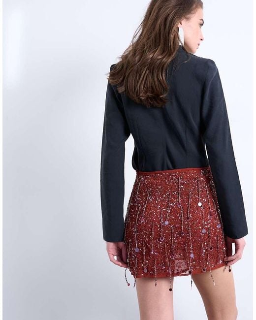 TOPSHOP Red Sequin Mini Skirt