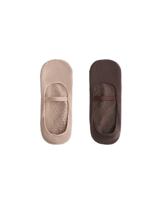 Oysho Brown 2 Pairs Of Invisible Cotton Blend Yoga And Pilates Socks With Crossover Strap