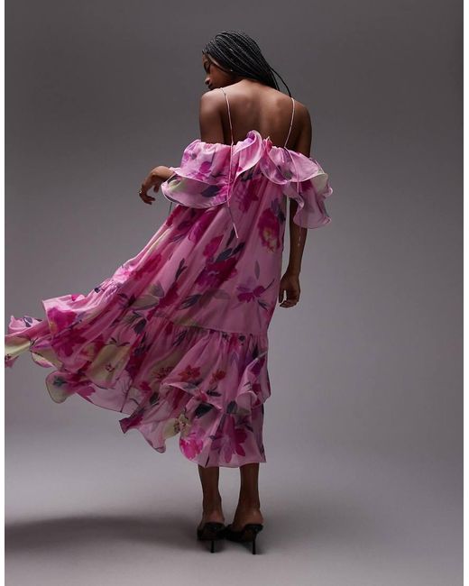 & Other Stories Purple Off Shoulder Ruffle Midaxi Dress