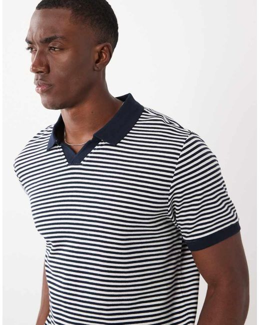 Threadbare Blue Short Sleeve Stripe Polo Shirt for men