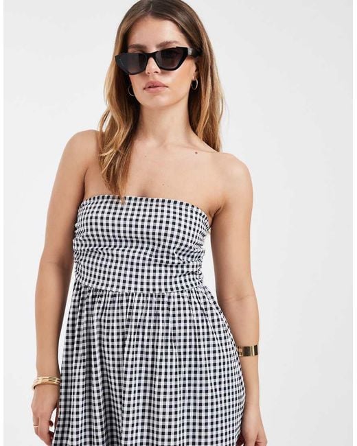 Vero Moda Gray Bandeau Full Skirted Midi Dress