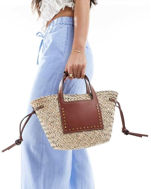 Bolso Shopper De Rafia De -Marrón Mango de color Blue