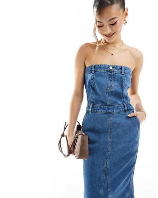 In The Style Blue Denim Bandeau Midaxi Dress