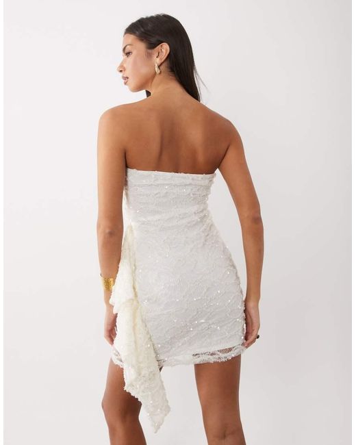 ASOS White Lace Sequin Bandeau Mini Dress With Scarf Detail