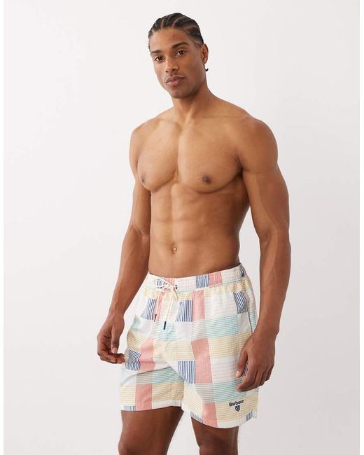 Barbour White Patch Tartan Check Logo Swim Short for men