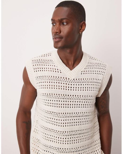 ASOS Brown Relaxed Open Knitted Vest for men