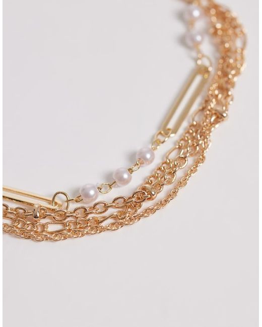 ASOS White Multi-row Chain Bracelet With Faux-pearl Details