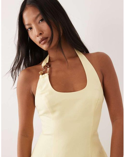 Forever New Natural Linen Mix Halter Neck Mini Dress With Hardware Detail