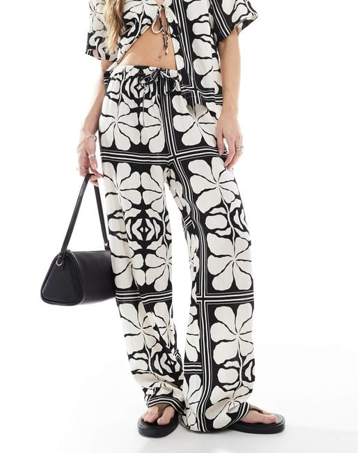 4th & Reckless White Linen Blend Tie Waist Beach Trouser Co-ord