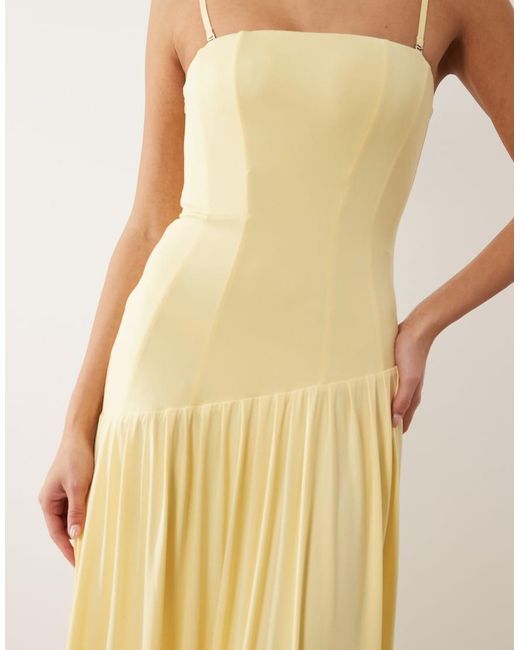 Oh Polly Natural Slinky Corset Asymmetric Detail Maxi Dress